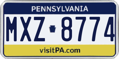 PA license plate MXZ8774