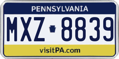 PA license plate MXZ8839