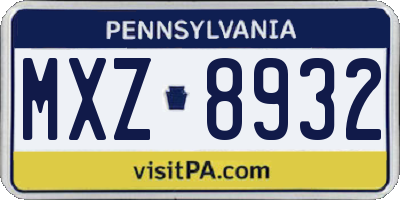 PA license plate MXZ8932
