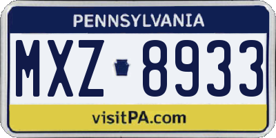 PA license plate MXZ8933