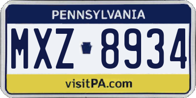 PA license plate MXZ8934