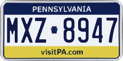 PA license plate MXZ8947