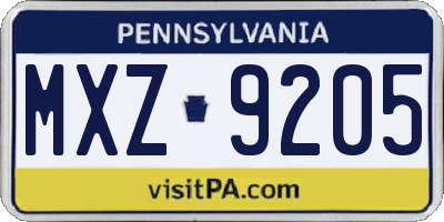 PA license plate MXZ9205
