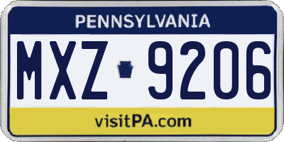 PA license plate MXZ9206