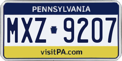 PA license plate MXZ9207