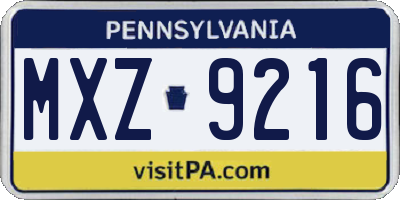 PA license plate MXZ9216