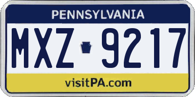 PA license plate MXZ9217