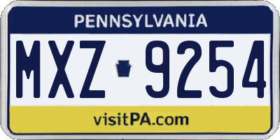 PA license plate MXZ9254