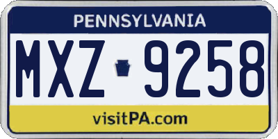 PA license plate MXZ9258