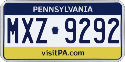 PA license plate MXZ9292