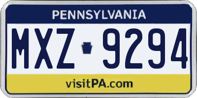 PA license plate MXZ9294