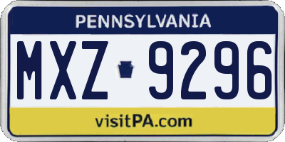 PA license plate MXZ9296