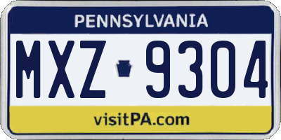 PA license plate MXZ9304