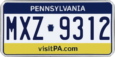 PA license plate MXZ9312