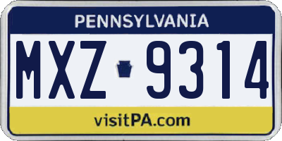 PA license plate MXZ9314