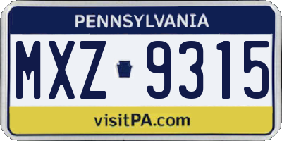 PA license plate MXZ9315