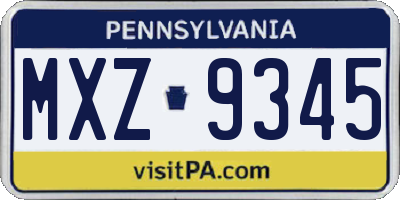 PA license plate MXZ9345