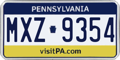 PA license plate MXZ9354