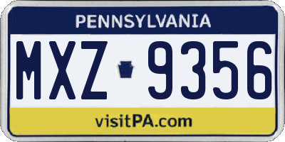 PA license plate MXZ9356
