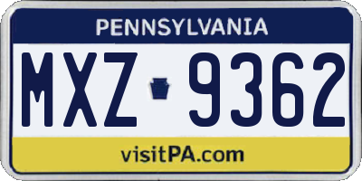 PA license plate MXZ9362