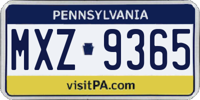 PA license plate MXZ9365