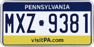 PA license plate MXZ9381