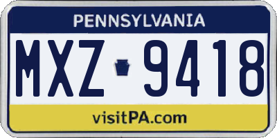 PA license plate MXZ9418