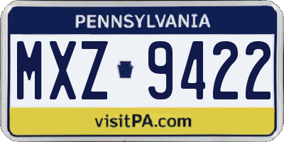 PA license plate MXZ9422
