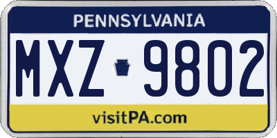 PA license plate MXZ9802