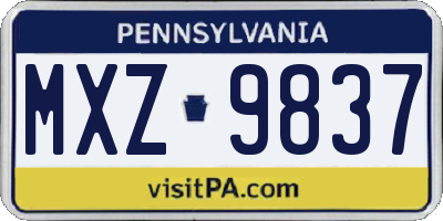 PA license plate MXZ9837