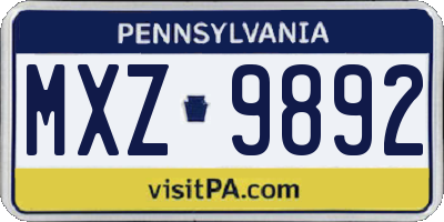 PA license plate MXZ9892