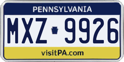 PA license plate MXZ9926