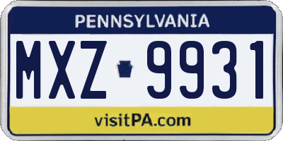 PA license plate MXZ9931