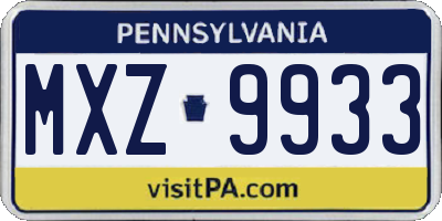 PA license plate MXZ9933