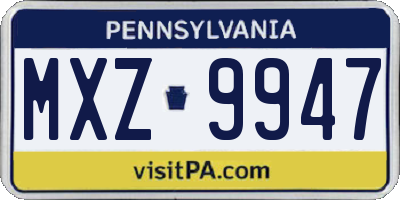 PA license plate MXZ9947