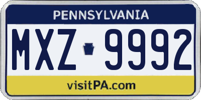 PA license plate MXZ9992