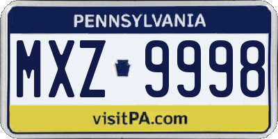 PA license plate MXZ9998