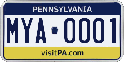 PA license plate MYA0001