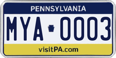 PA license plate MYA0003