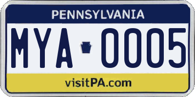 PA license plate MYA0005