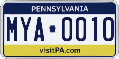 PA license plate MYA0010