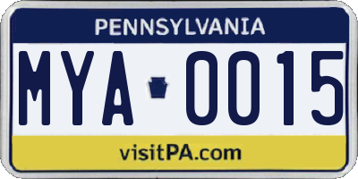 PA license plate MYA0015