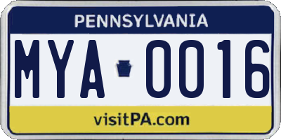 PA license plate MYA0016