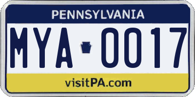 PA license plate MYA0017