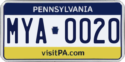 PA license plate MYA0020