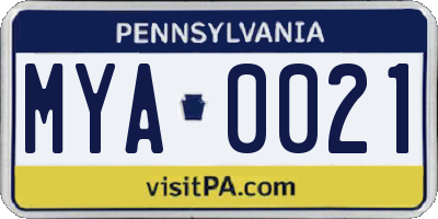 PA license plate MYA0021