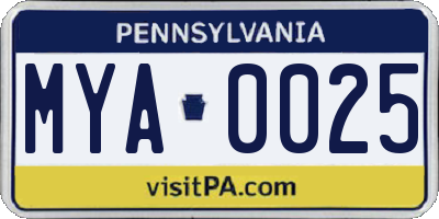 PA license plate MYA0025