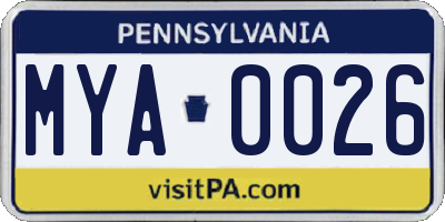 PA license plate MYA0026