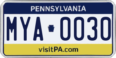 PA license plate MYA0030