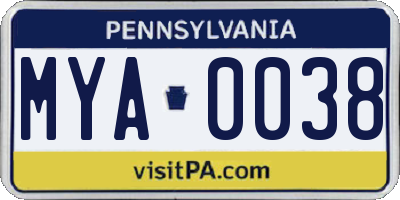 PA license plate MYA0038